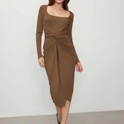 KPOP Women Square Neck Tie-Ups Detail Sheath Midi Dress-picture-24