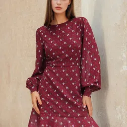 Stylecast X Slyck Women Floral Print Ruffled Fit & Flare Dress-picture-33