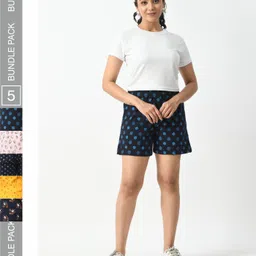 BAESD Women Pack of 5 Printed High-Rise Pure Cotton Shorts-image-86