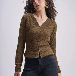 Tokyo Talkies Women Self Design V Neck Top image 1
