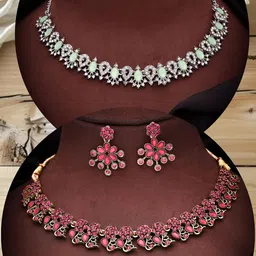 DIVASTRI Set Of 2 Gold & Silver-Plated AD-Studded Jewellery Sets-picture-30