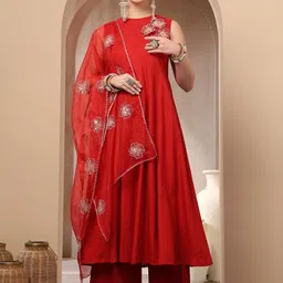 Stylum Women Floral Embroidered Regular Thread Work Kurta with Palazzos & With Dupatta-image-15