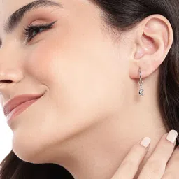 VANBELLE 925 Sterling Silver Rhodium Plated Half Moon Hoop Earring image 2