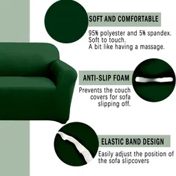 Aura Green Stretchable Three Seater Sofa Cover With 2 Single Seater Sofa Cover image 3