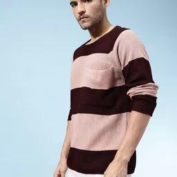 glitchez Horizontally Self-Striped Raglan Sleeves Acrylic Pullover image 5