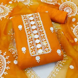 SAINOOR Ethnic Motifs Embroidered Organza Unstitched Dress Material-picture-21