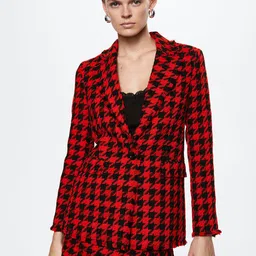 MANGO Houndstooth Self Design Notched Lapel Single-Breasted Blazer-picture-34