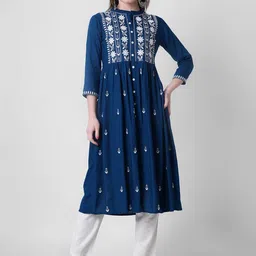 PURVIJA KURTIES Floral Embroidered Sequinned A-Line Kurta-image-12