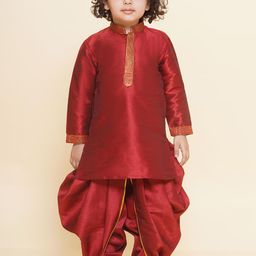 Sethukrishna Boys Mandarin Collar Thread Work Straight Kurta-picture-6