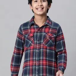 Oxolloxo Boys Relaxed Tartan Checked Cotton Casual Shirt-image-84