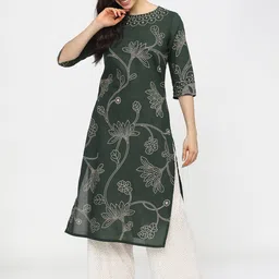 Vishudh Women Green Ethnic Motifs Printed Keyhole Neck Kurta-picture-27