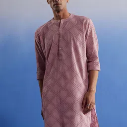 SHVAAS by VASTRAMAY Men Schiffli Embroidered Cotton Kurta-picture-25