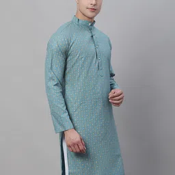 SOJANYA Floral Printed Mandarin Collar Cotton Linen Kurta-picture-25