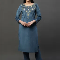 AURELIA Floral Yoke Design Sequinned Straight Kurta with Trouser-picture-40