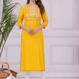 FASHION DEPTH Floral Printed Mirror Work Straight Kurta-image-34