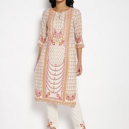 W Women White Ethnic Motifs Printed Thread Work Kurta-picture-38