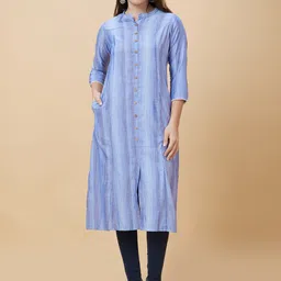 Globus Woven Design Mandarin Collar Straight Kurta-image-59