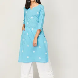 Melange by Lifestyle Women Blue Ethnic Motifs Embroidered Thread Work Kurta-picture-34
