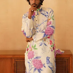 Jompers Men Floral Embroidered Thread Work Kurta image 1