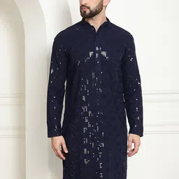 SOJANYA Geometric Embroidered Sequinned Pure Cotton Kurta-picture-20