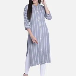 Fabclub Women Grey Striped Straight Kurta-picture-17