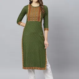 FASHION DEPTH Women Green Ethnic Motifs Yoke Design Mirror Work Kurta-image-47