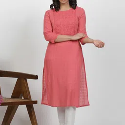 W Women Self Design Thread Work Cotton Straight Kurta-picture-36