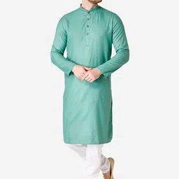 TABARD Men Green Checked Cotton Kurta image 1
