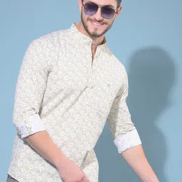 Crimsoune Club Floral Printed Mandarin Collar Cotton Short Kurta-image-80