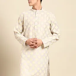 MANQ Floral Embroidered Mandarin Collar Thread Work Straight Kurta-picture-45