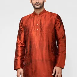 TATTVA Men Maroon Short Length Pure Silk Straight Kurta-picture-40