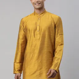 TATTVA Men Mustard Yellow Solid Cotton Kurta-picture-19
