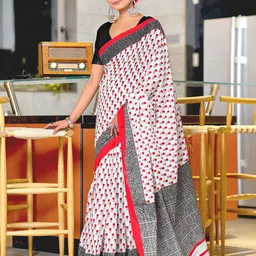 Munir Ethnic Motifs Pure Cotton Block Print Saree-picture-32