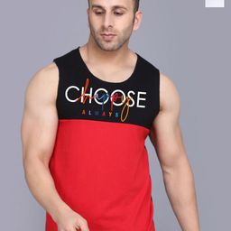 SLOWLORIS Pack Of 2 Printed Round Neck Sleeveless Bio-Wash Cotton Gym Vests-picture-13