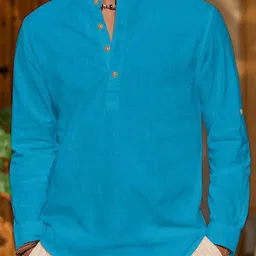 Navkanj Mandarin Collar Roll-Up Sleeves Cotton Straight Short Kurta-picture-12