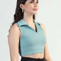 FLY STITCH Shirt Collar Crop Top image 2
