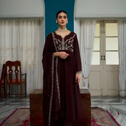 MOKOSH Women Ethnic Motifs Embroidered Anarkali Kurta with Trousers & Dupatta-picture-39