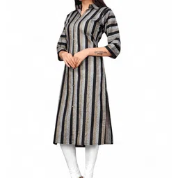 Fabtown Women Striped Flared Sleeves Thread Work Kurta image 4