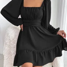 X FASHION GALLRY Women Solid Back Tie Up Fit and Flare Dress-picture-37