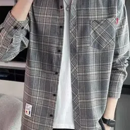 KPOP Men Original Relaxed Regular Fit Tartan Checked Spread Collar Casual Shirt-picture-40