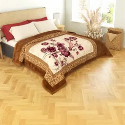 Nivasam Camel Brown & White Floral Printed Mink 600 GSM Mild Winter Blanket-picture-21