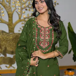 SANISA Women Floral Embroidered Regular Thread Work Kurta with Trousers & With Dupatta-picture-25