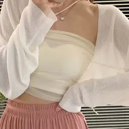 KPOP Self Design Cotton Open Front Crop Shrug-picture-14