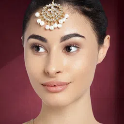 Peora White Gold-Plated Kundan & Pearl Maang Tikka image 1