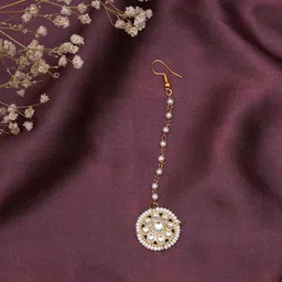 Ruby Raang Girls Gold-Plated Kundan Studded & Beads Beaded Maang Tikka-picture-29