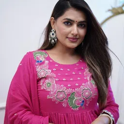 sanjana  silk SANJANA SILK Floral Embroidered Thread Work Silk Chiffon Kurta With Trousers & Dupatta image 4