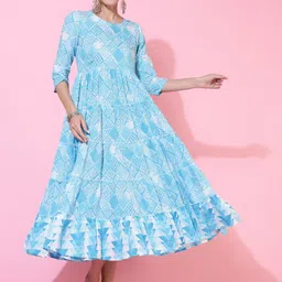 KIMAYRA Ethnic Motifs Printed Tiered Detail Fit and Flare Midi Ethnic Dress-picture-33