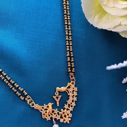 Digital Dress Room Gold-Plated Black & White Stone Studded & Beaded Mangalsutra-picture-14