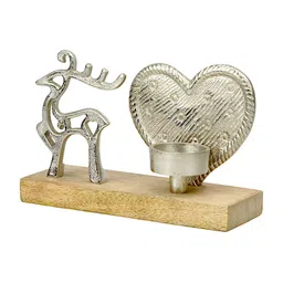 Hind Decor Silver-Toned Textured Aluminium Reindeer Candle Holder-image-66
