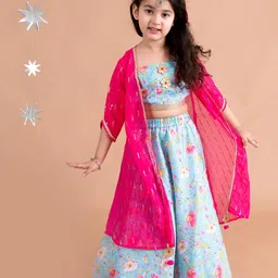 pspeaches Girls Blue & Red Printed Ready to Wear Lehenga Choli-picture-25